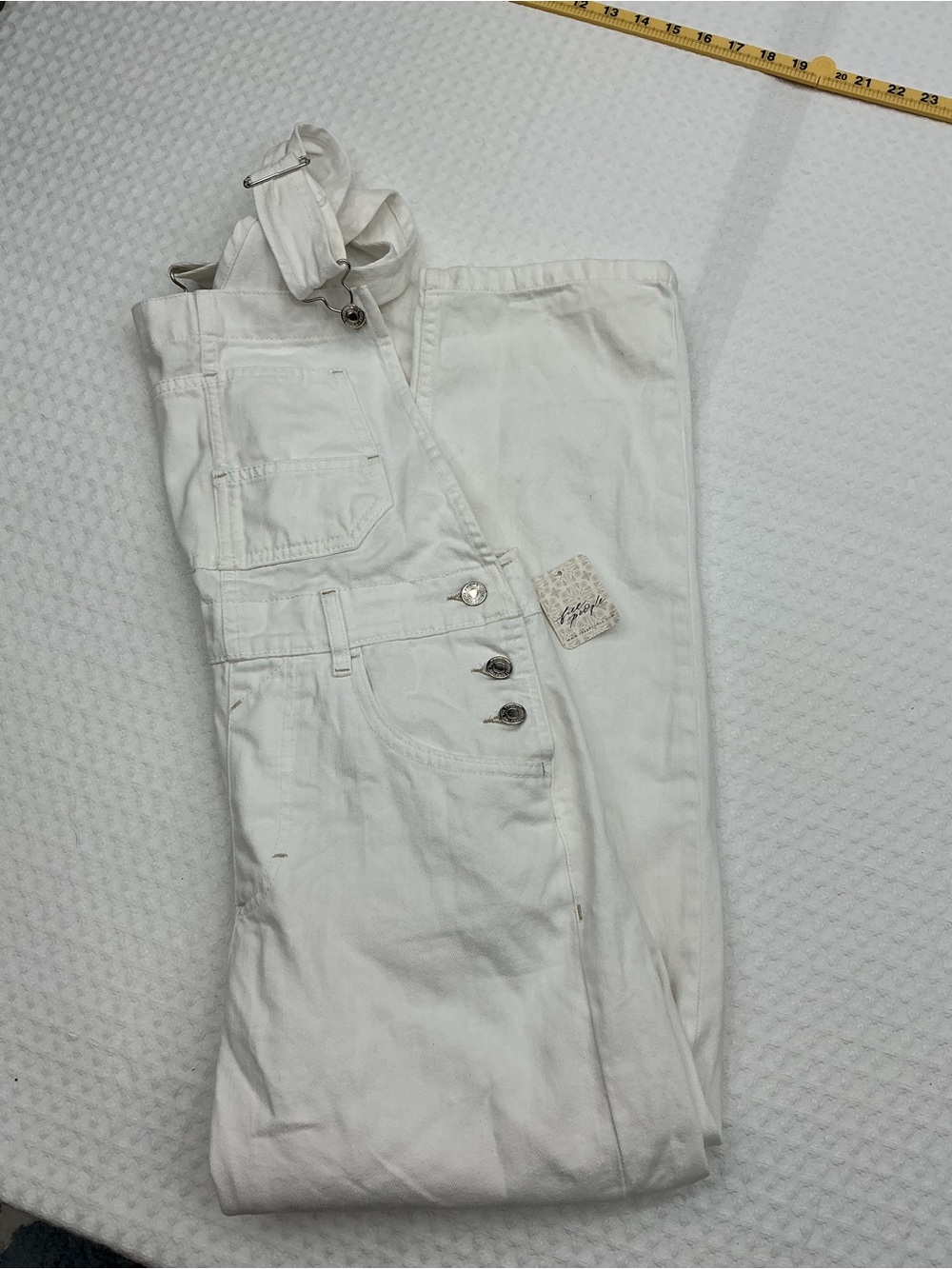 Free People White Denim Overalls Jumpsuit